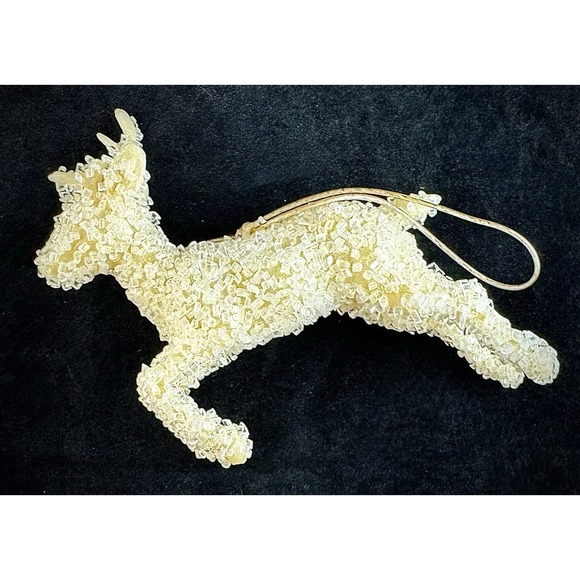 Vintage Sugar Coated 1950s Reindeer Christmas Ornaments Retro Deer Pink White - Picture 8 of 10